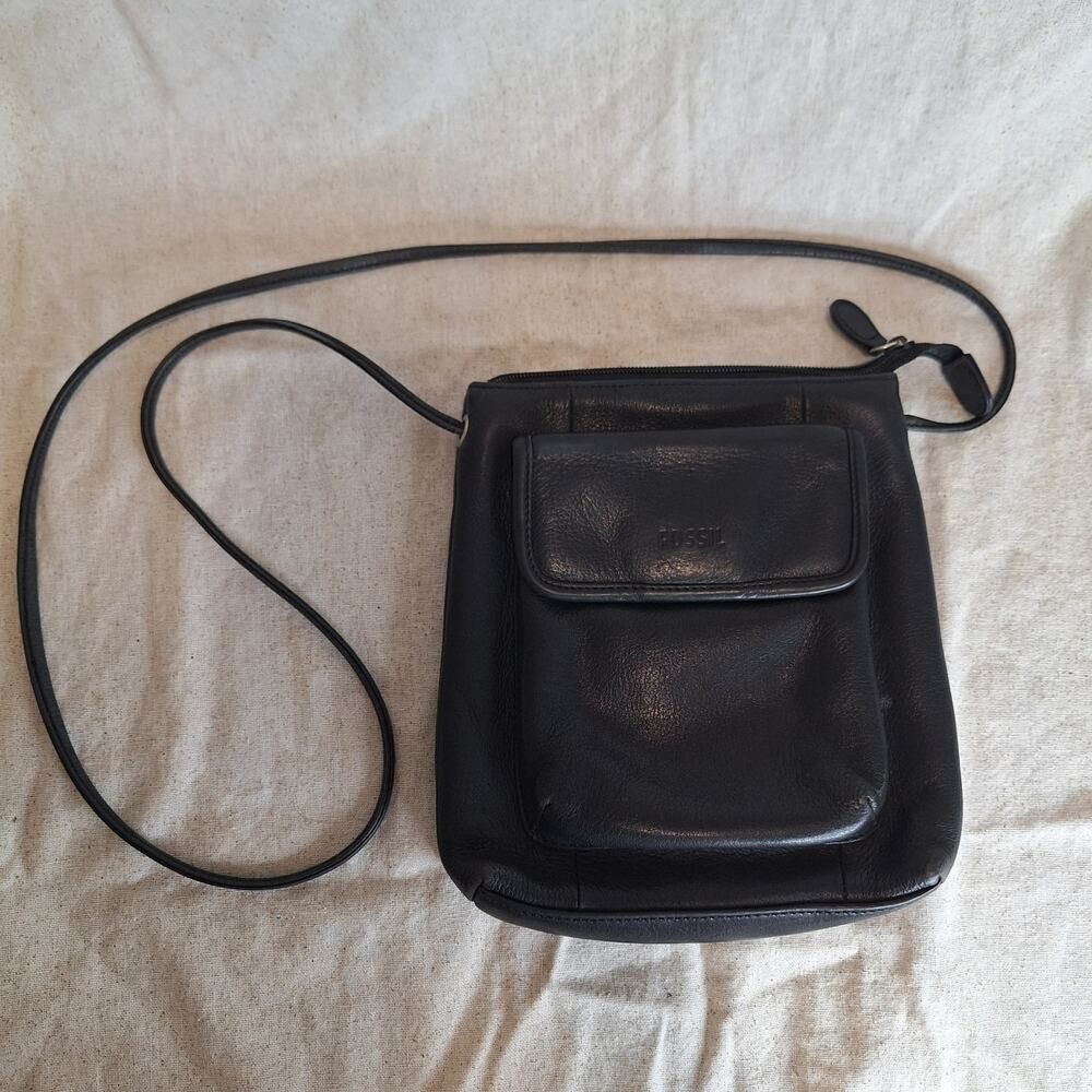Fossil Genuine Leather Crossbody Bag Small Satchel Black